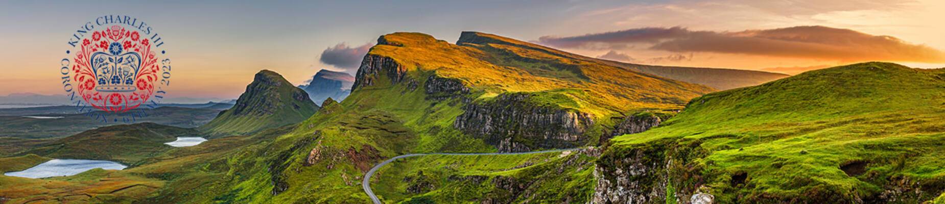 Sunset over Quirang mountains in the Isle of Skye