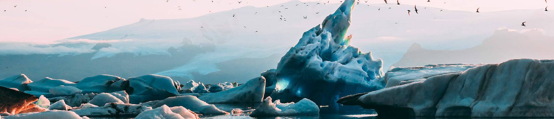 Jokulsarlon glacial lagoon at sunset