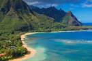 Aerial view by drone of tunnels beach, haena state park, kauai island, hawaii, united states of america, north america
