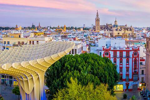 A panoramic aerial view of Seville