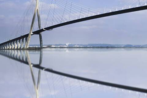 Pont du Normandie reflected in the Seine River at Le Havre