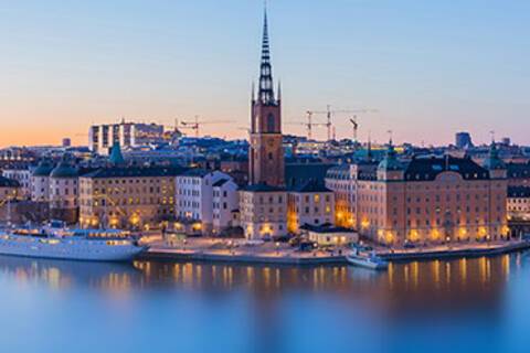 A panoramic view of Stockholm at dusk