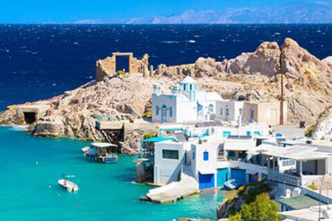 A panoramic view of Firopotamos on Milos