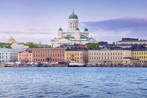 Helsinki skyline at sunset