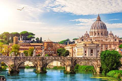 View of Rome's St Peter's Cathedral from the river