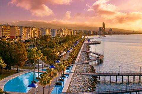 A panoramic view of Limassol at sunset