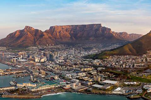 A view of Table Mountain at sunset