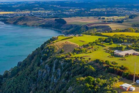 An aerial view of Burnie's coastline