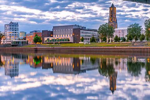 Arnhem's cityscape reflected in the Rhine River