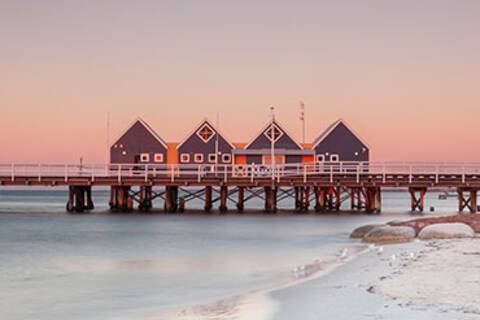 A panoramic view of Busselton at sunset