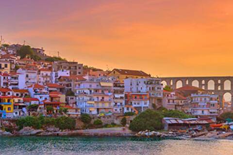 A panoramic view of Kavala at sunset