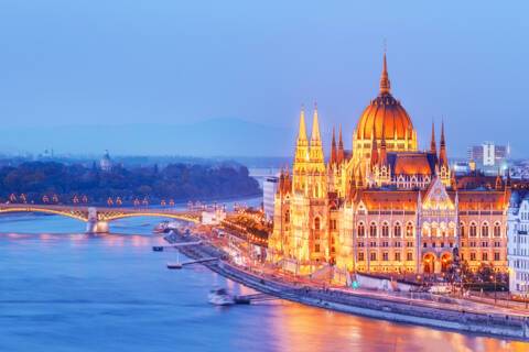 View of Budapest Parliament building next to the River Danube