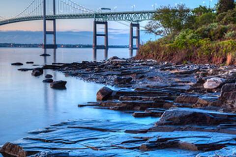 A panoramic view of Newport bridge at dusk