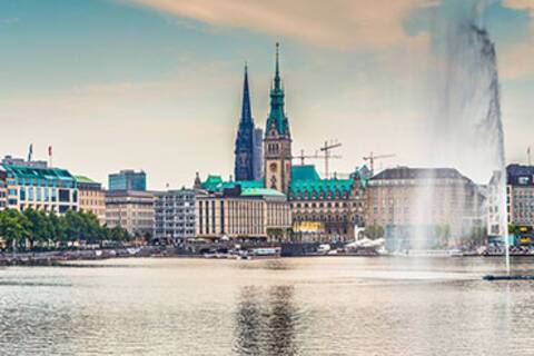 Hamburg cityscape reflected in the water