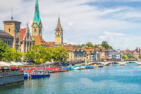 A panoramic view of Zurich from the river