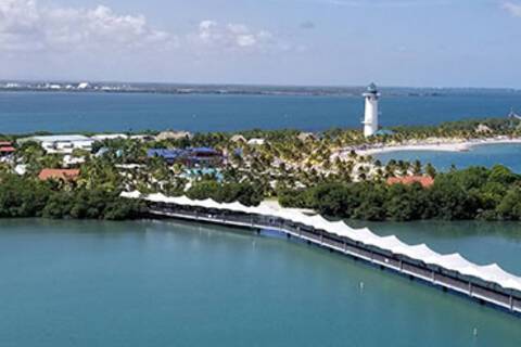 A panoramic view of Harvest Caye