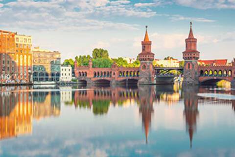 Berlin cityscape reflected in water