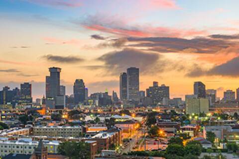 A panoramic view of New Orleans at sunset