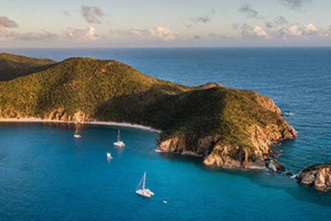 An aerial view of Norman Island in the British Virgin Islands