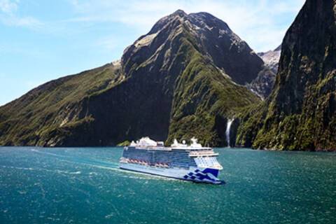 Majestic Princess sailing through Milford Sound