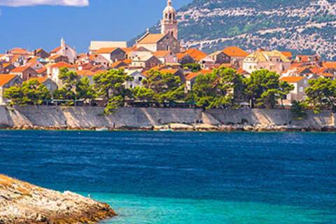 A panoramic view of Korcula from the water