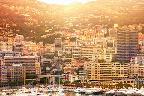 The sun setting over Monte Carlo's harbour