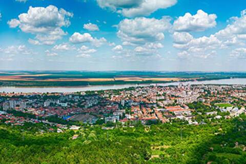 An aerial view of Silistra on the Danube River